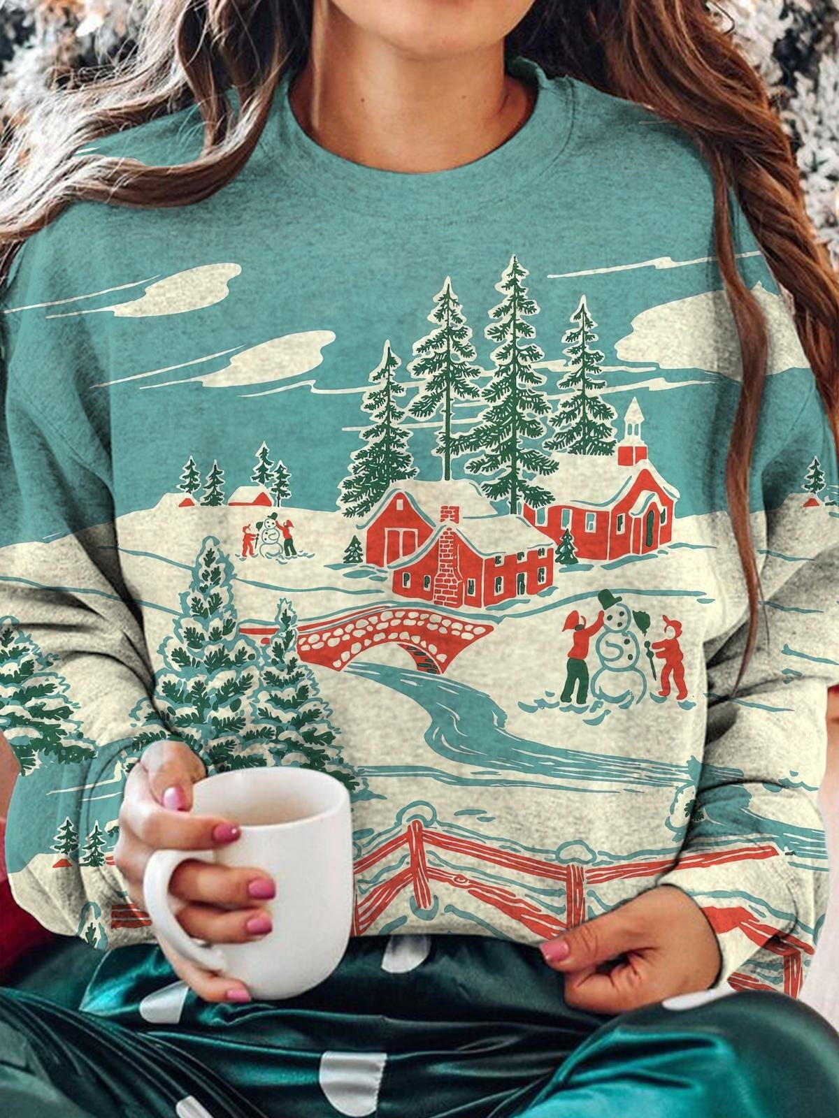 New Printed Loose Christmas Tree Pullover Sweater – Unisex Round Neck for Men & Women