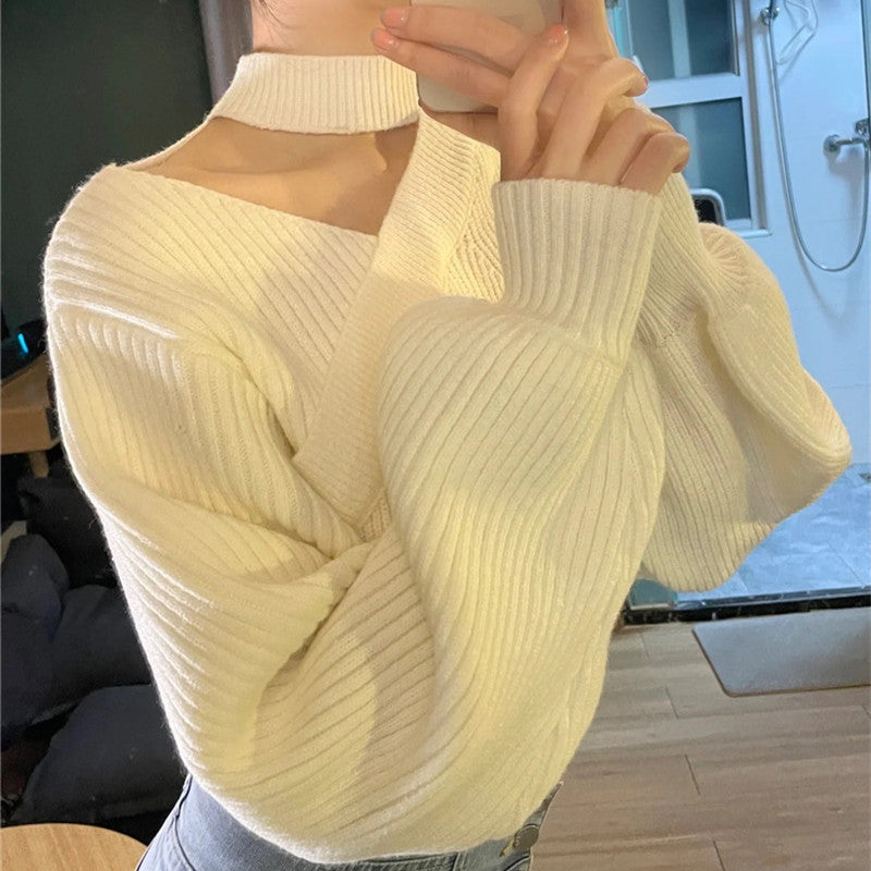 Halter Neck Knitted Sweater Top with Short Design for Women