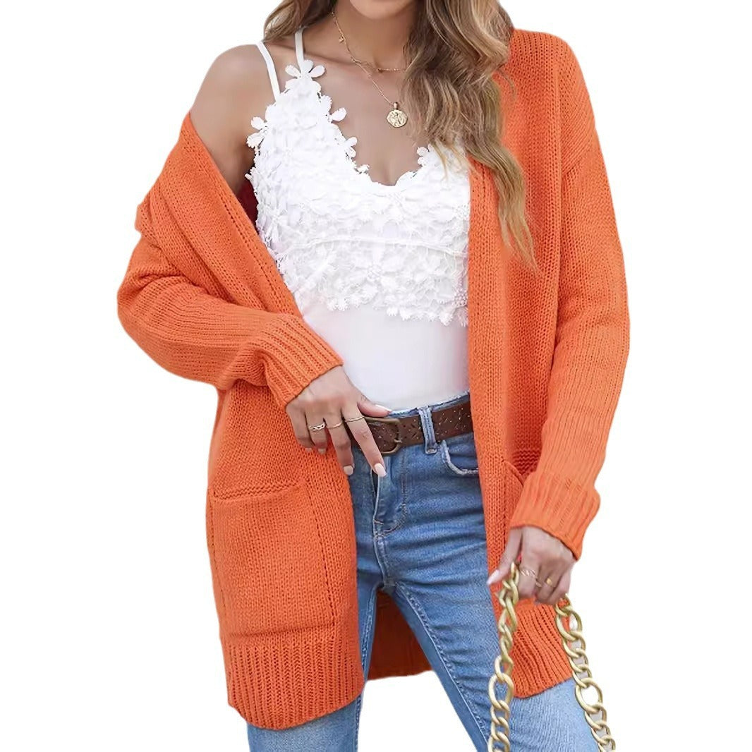 Women's Knitted Mid-Length Long Sleeve Sweater Coat