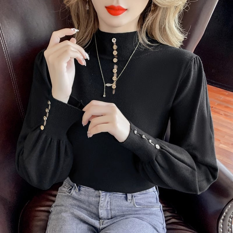 Women's Half Turtleneck Pullover Sweater - Casual Bottoming Shirt for Everyday Wear