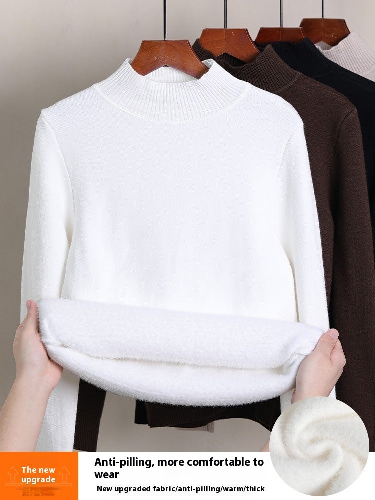 Fleece-Lined Thick Turtleneck Sweater for Women