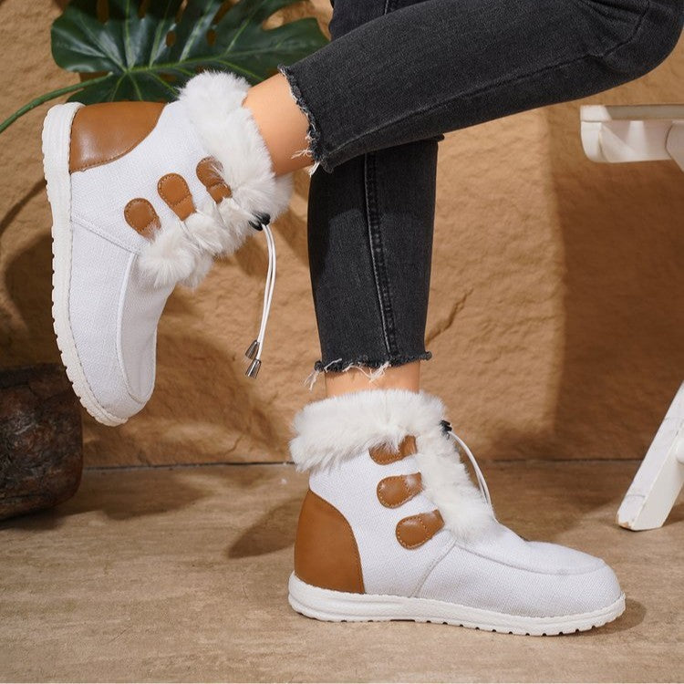 Women's Fashion Round-Toe Snow Boots – Winter Warm Plush Flat Cotton Shoes