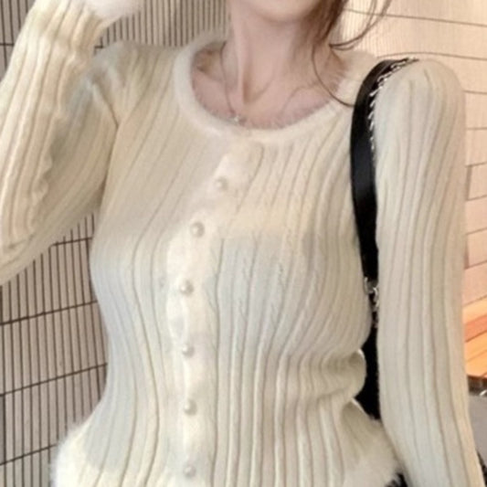 Women's Square Collar Knitted Cardigan with Contrast Stitching – Autumn and Winter Coat