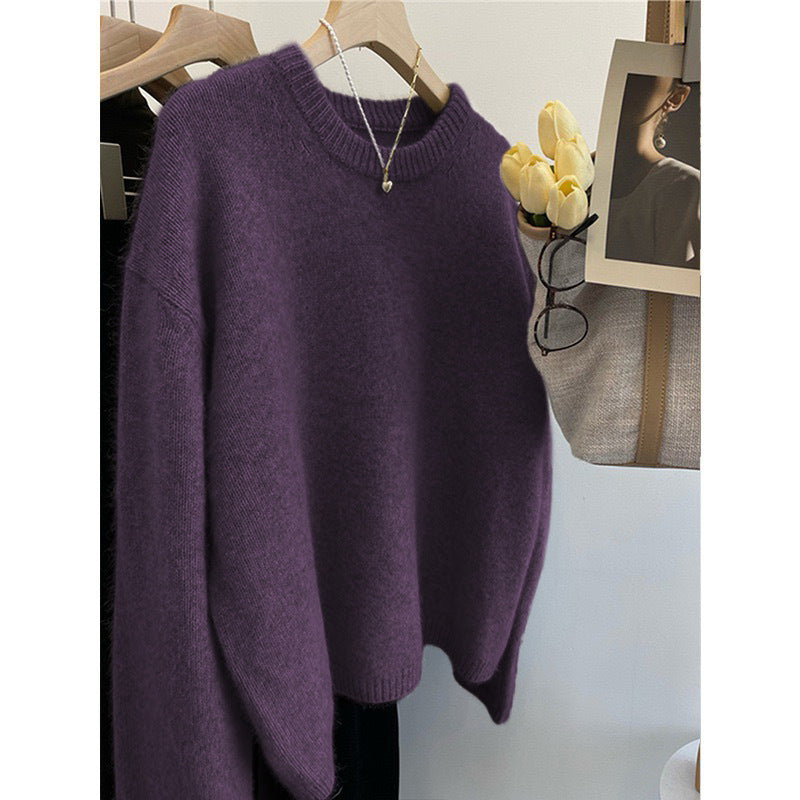 Leisure Milk Round Neck Sweater for Women