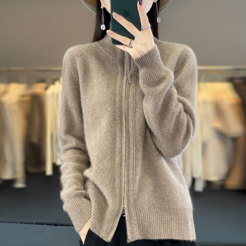 New Half-Turtleneck Short Sleeve Retro Solid Color Sweater Coat for Women