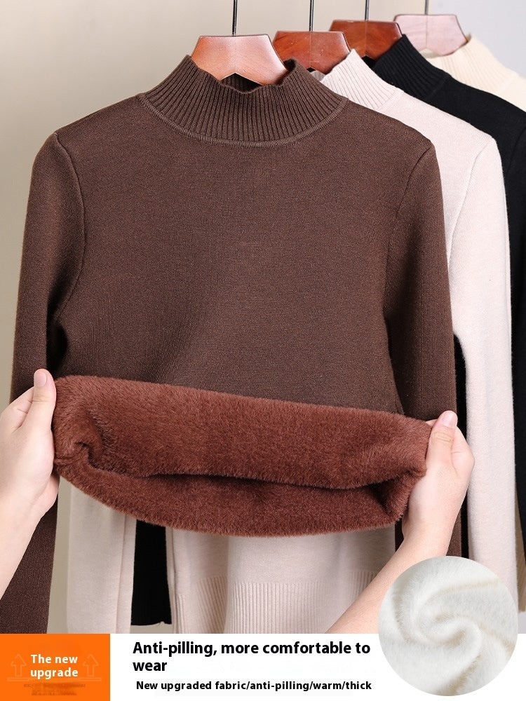 Fleece-Lined Thick Turtleneck Sweater for Women