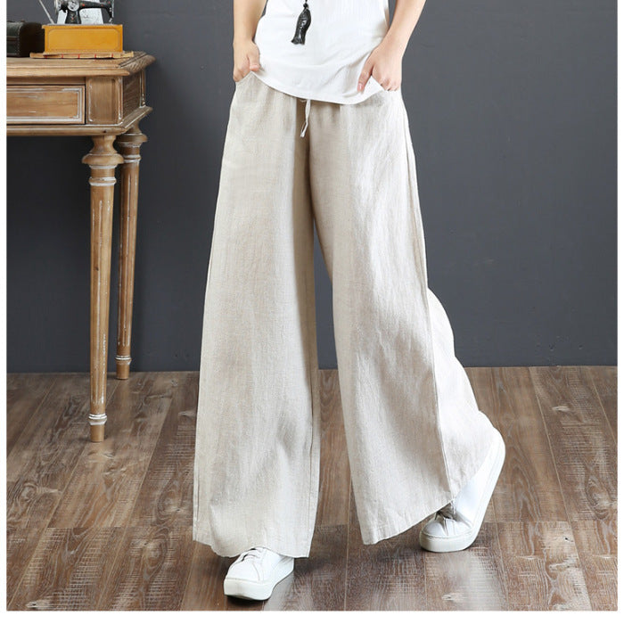 Linen Fabric Women's Casual Wide-Leg Yoga Pants