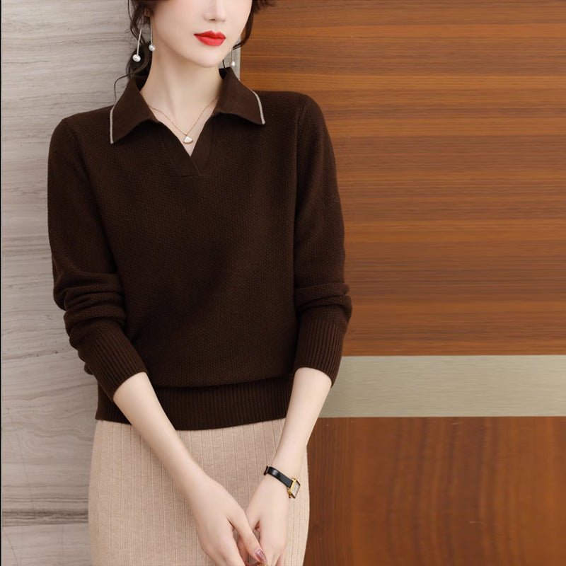 New Spring & Autumn Polo Collar Top – Western Style Fashion Sweater