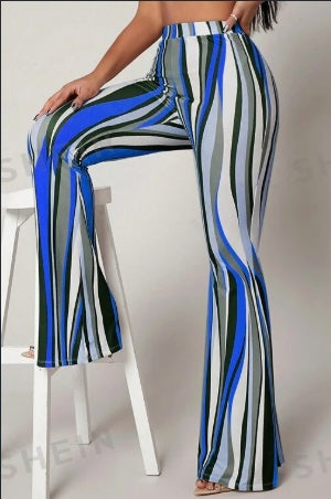 High Waist Striped Flared Leg Pants