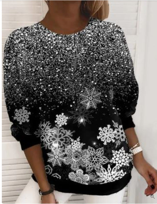 Snowflake Printed Pullover Sweater for Women