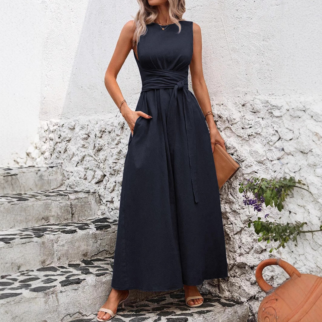 Women's Solid Color Round Neck Sleeveless Loose Casual Dress
