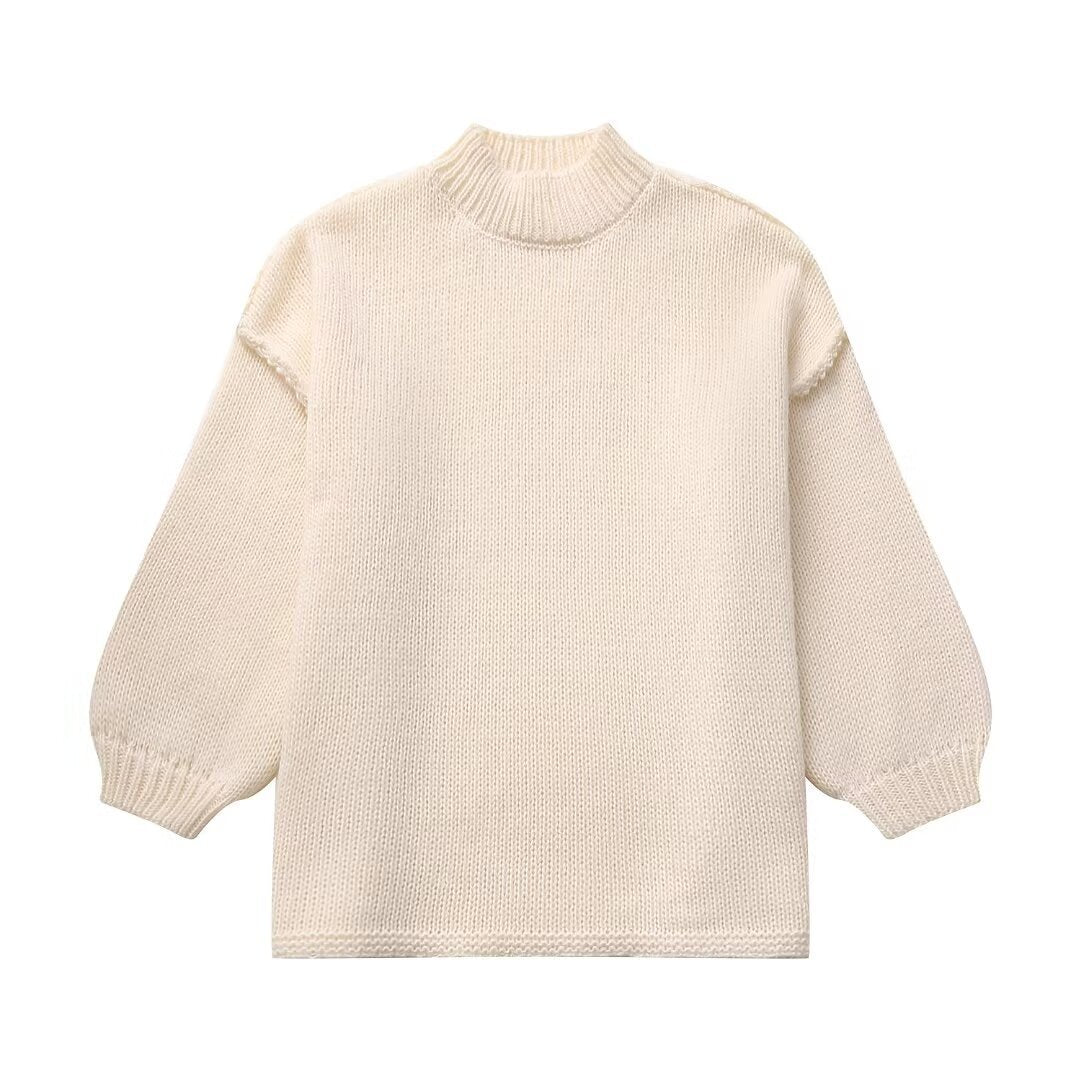 Casual All-Match Round Neck Long Sleeve Knitted Sweater for Women