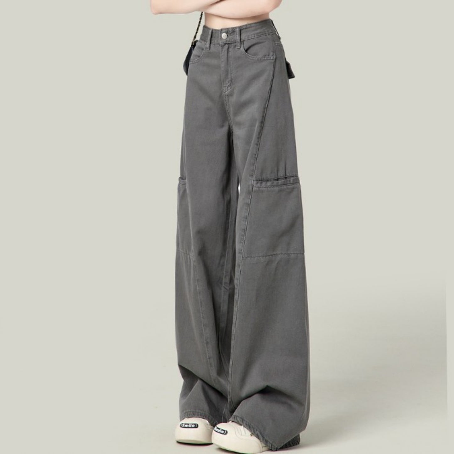 Cement Gray American-Style Wide-Leg Work Pants