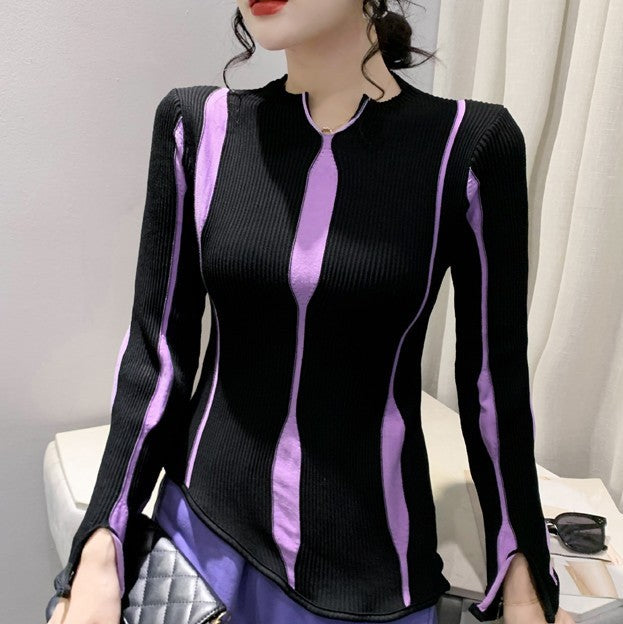 Women's Striped Purple Sweater