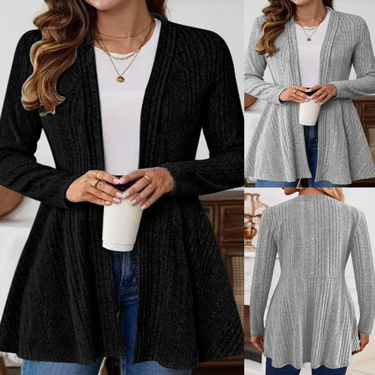 Simple Mid-Length Cardigan Coat with Long Sleeves