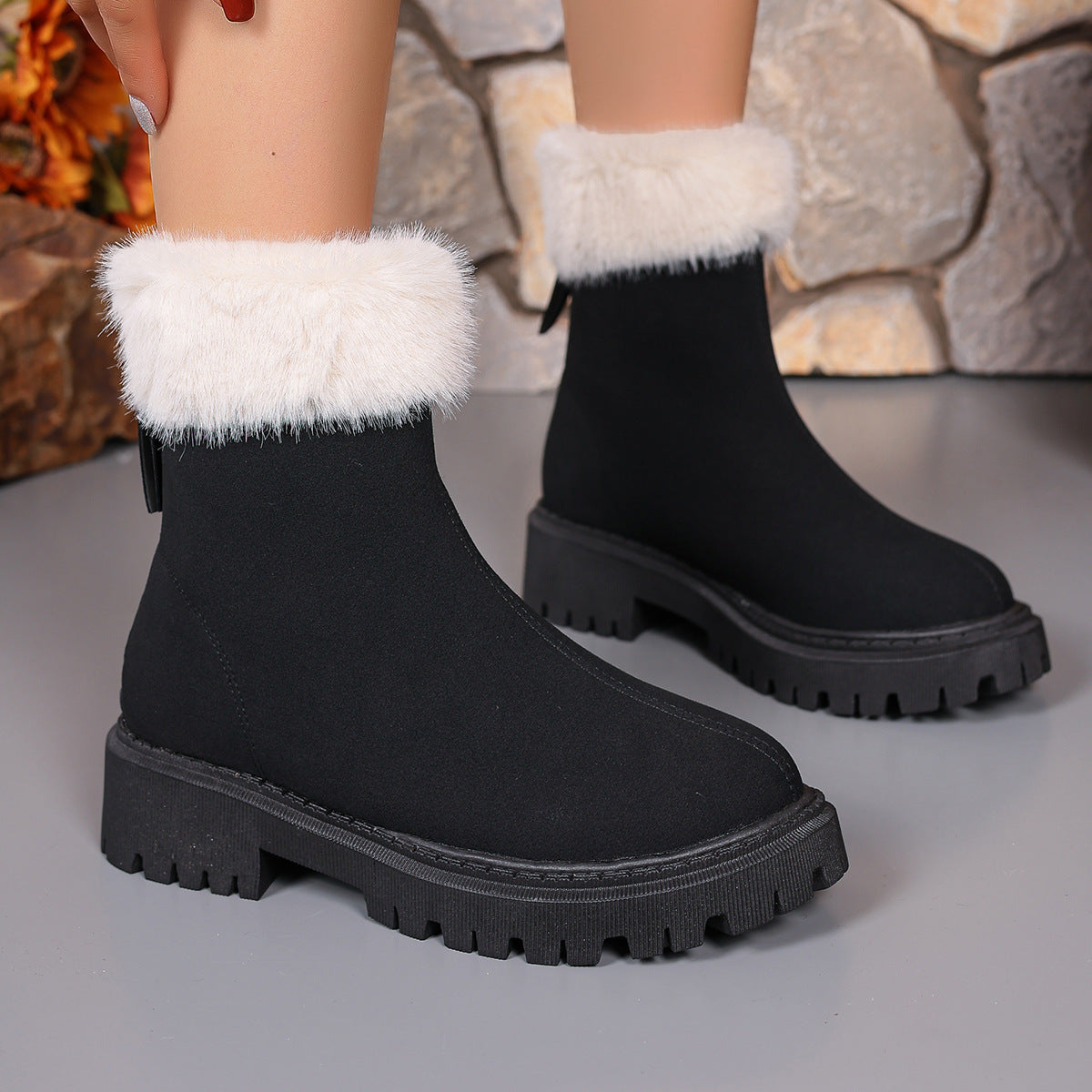 Women's Square-Heeled Snow Boots – Winter Warm Plus Velvet Platform with Plush Lining