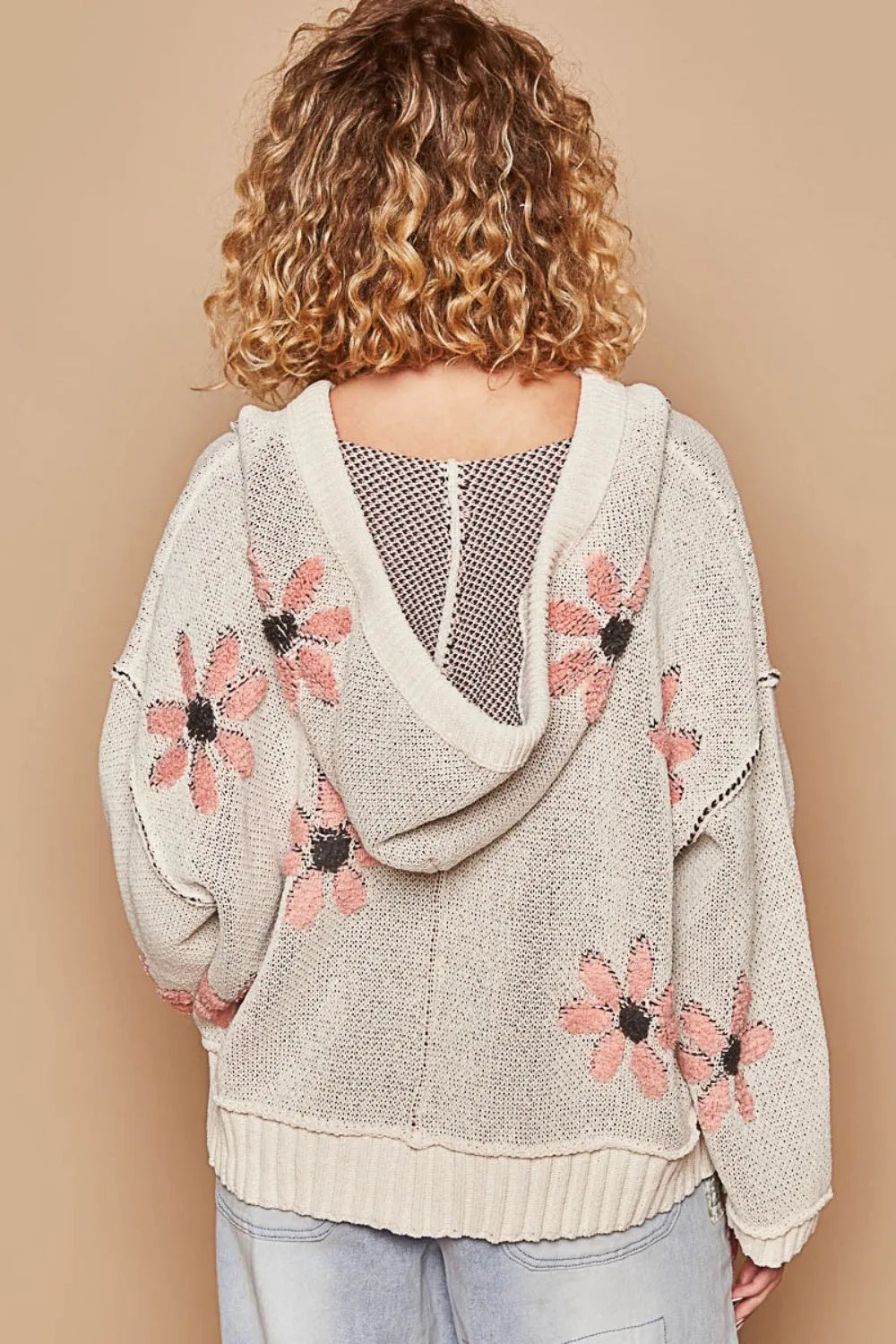 Floral Pattern Hooded High-Low Sweater for Women