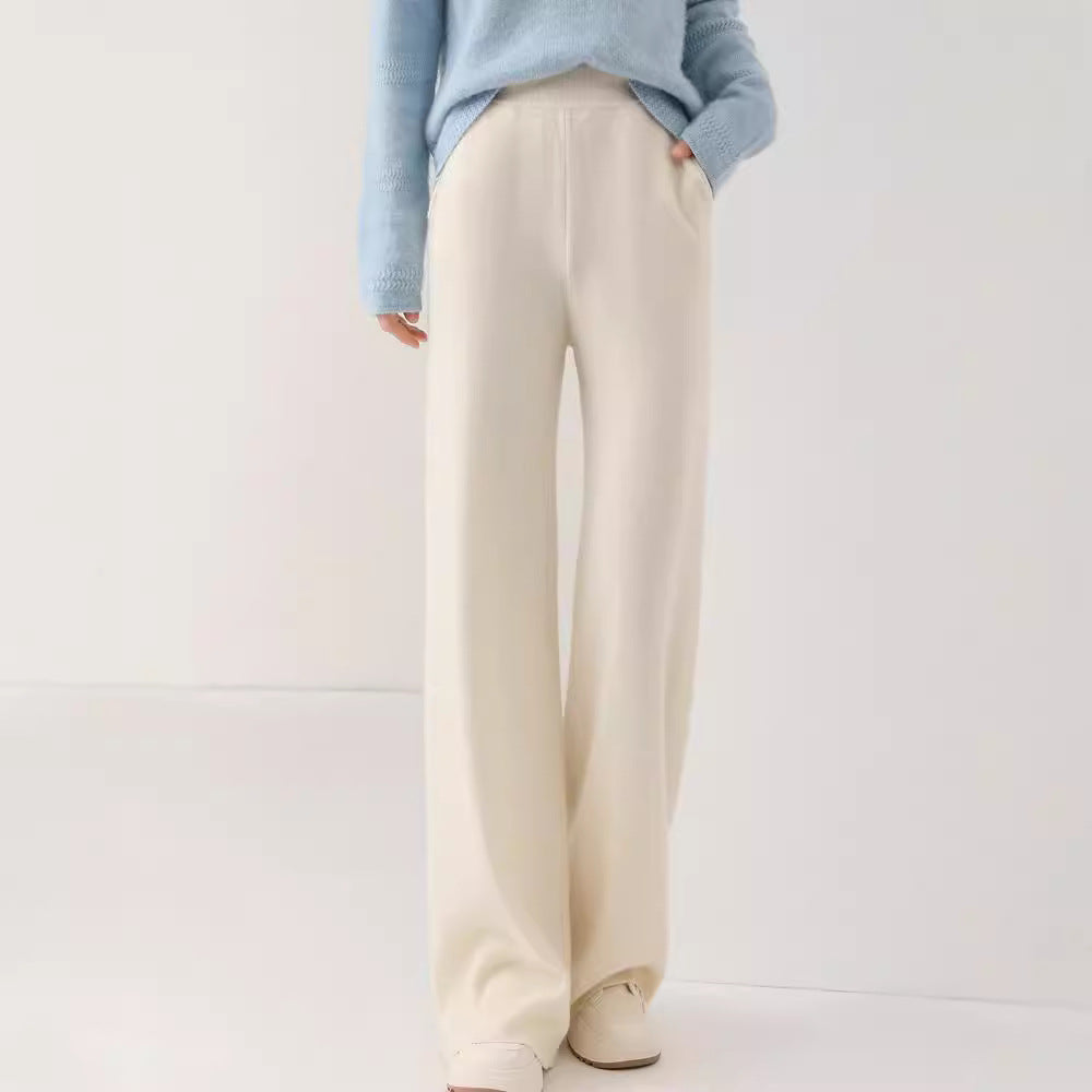 High-Waist Thickened Knitted Mop Trousers – Casual and All-Match