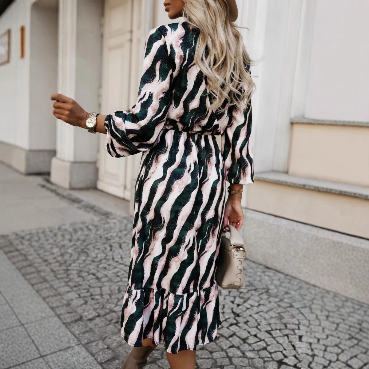 Women's Fashion Long-Sleeve Zebra Print Dress