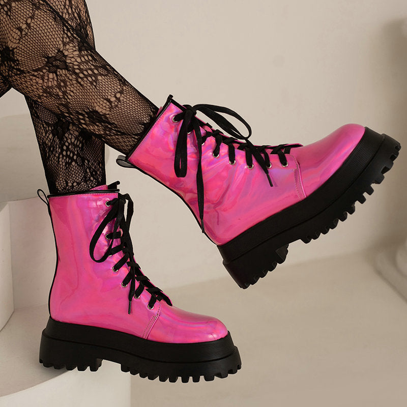 Fashionable Women's Martin Booties with Front Lace-Up Design