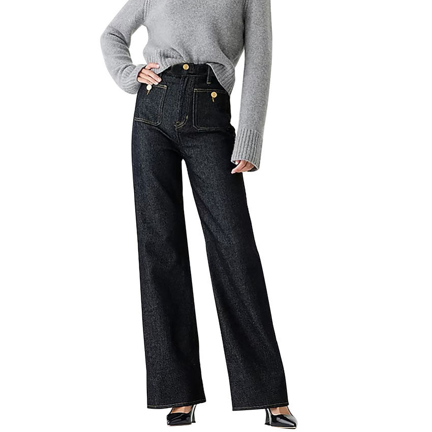 Women's Plus Size Washed-Out Wide-Leg Button Pants