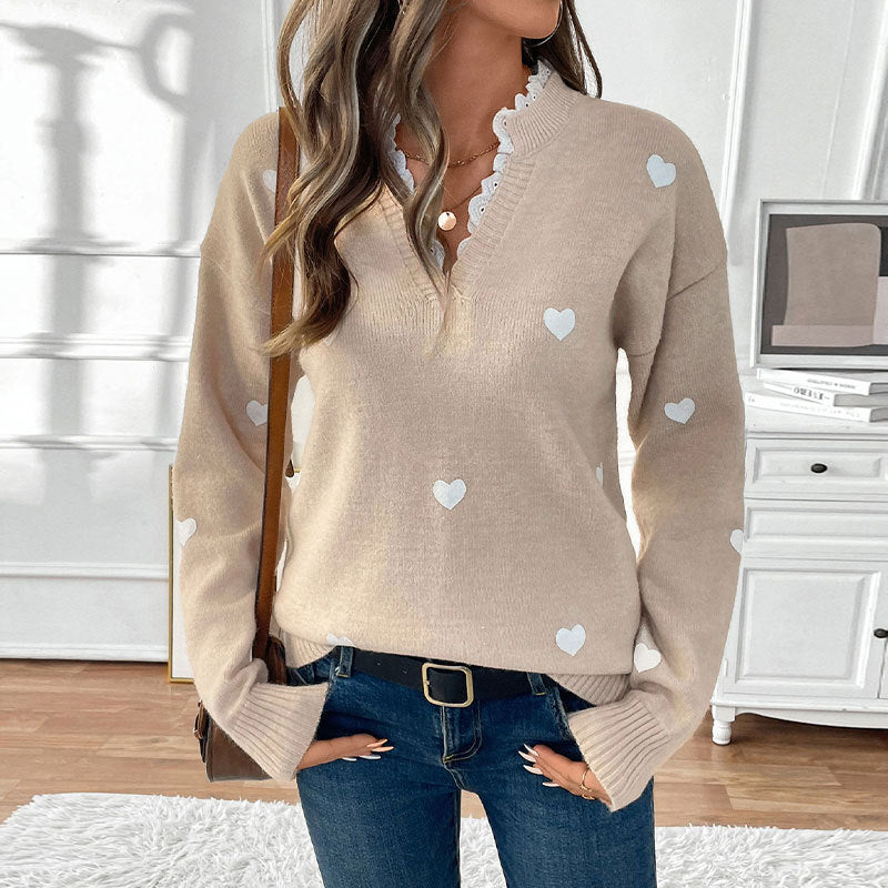 V-Neck Love Sweater for Women, Perfect for Valentine's Day