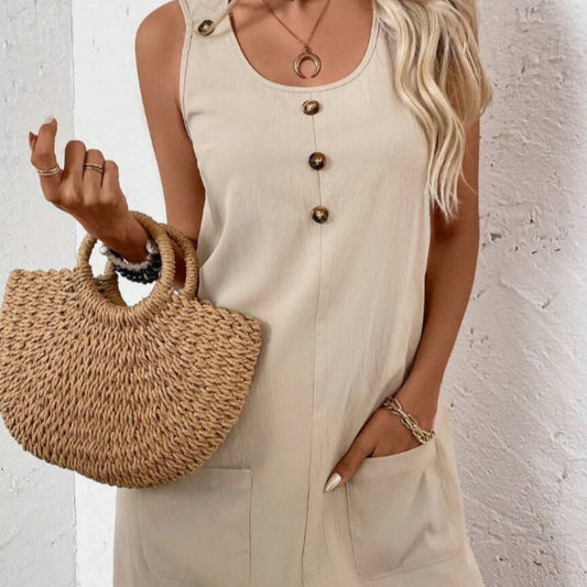 Solid Color Simple Style Women Sleeveless A-Line Dress For Daily Wear