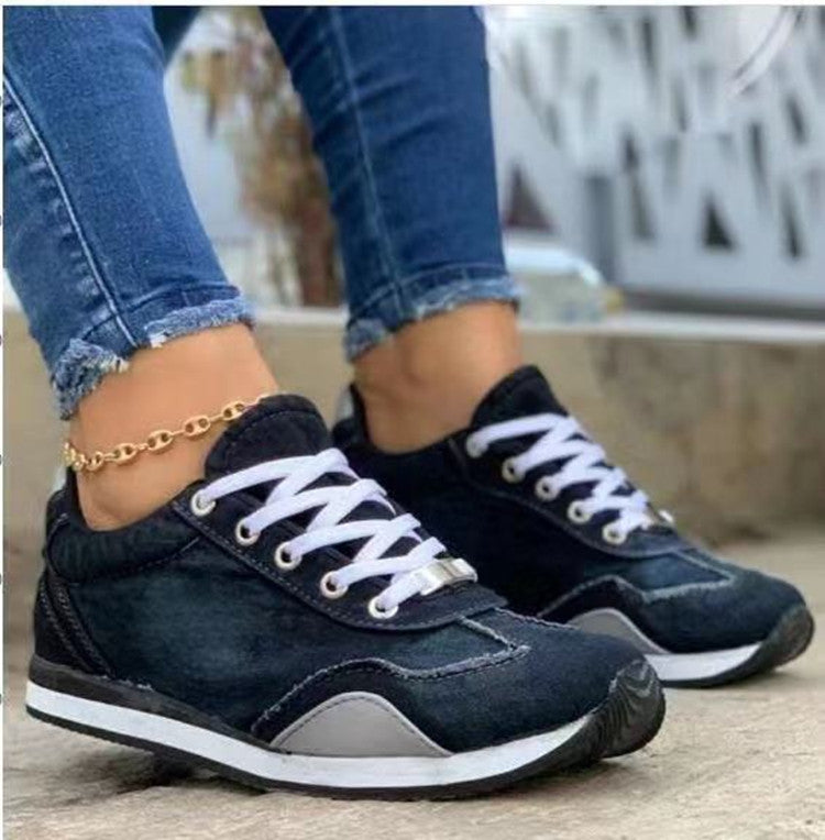 Plus Size Color-Matching Sneakers, Spring and Autumn Wedge Flat Shoes for Women