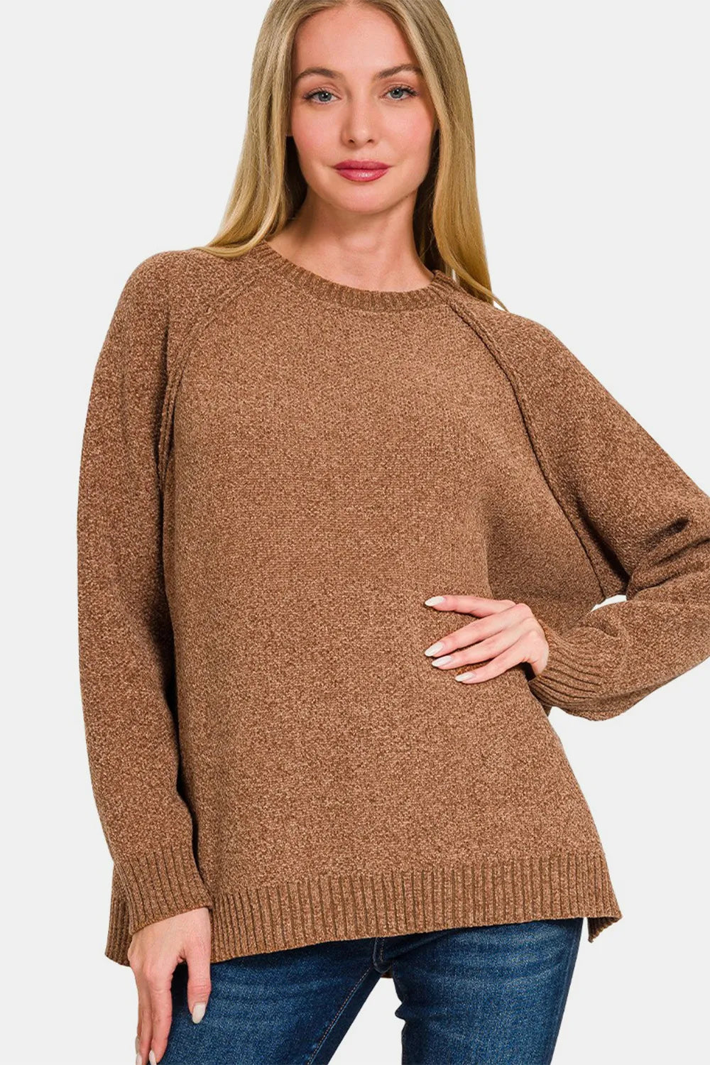 Side Slit Raglan Sleeve Sweater for Women