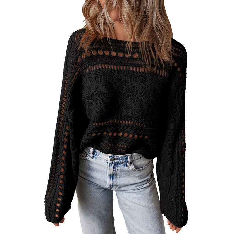 Women's Round Neck Knitted Long-Sleeve Pullover Sweater