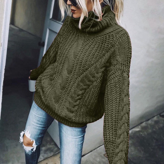 Women's Solid Color Turtleneck Knitted Sweater