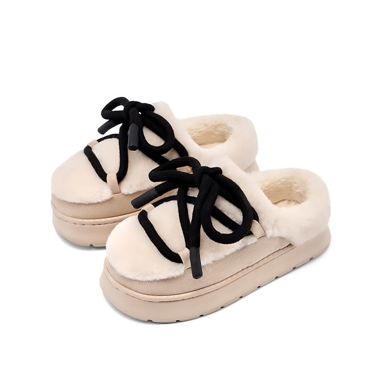 Women's Closed-Toe Platform Slippers with Cotton, Suitable for Outdoor Wear