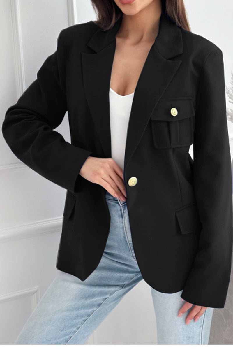 Women's Double-Breasted Solid Color Blazer Coat