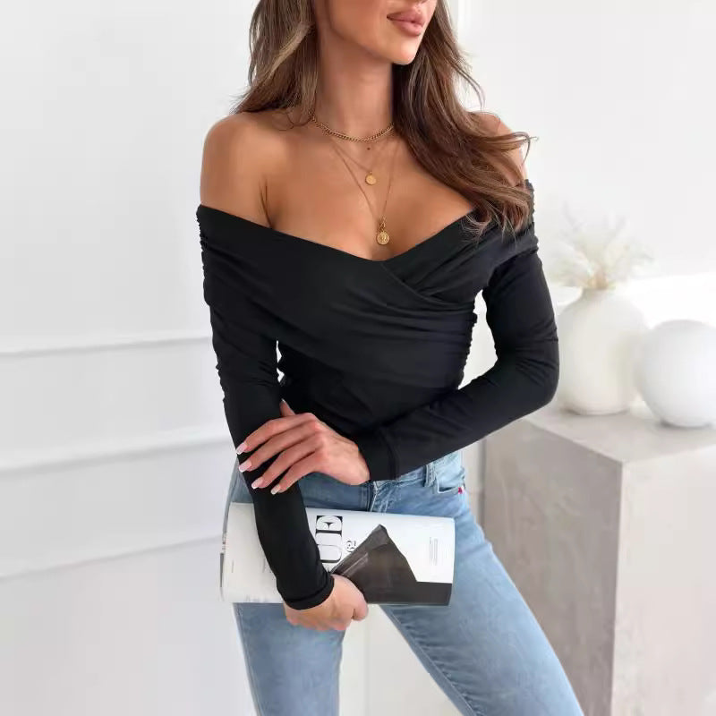 Women's Fashionable Long-Sleeved Off-the-Shoulder T-Shirt