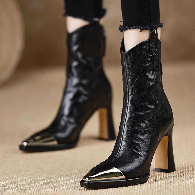 Plus Size Women's Fashion Boots – Retro Pointed-Toe Mid-Calf Style