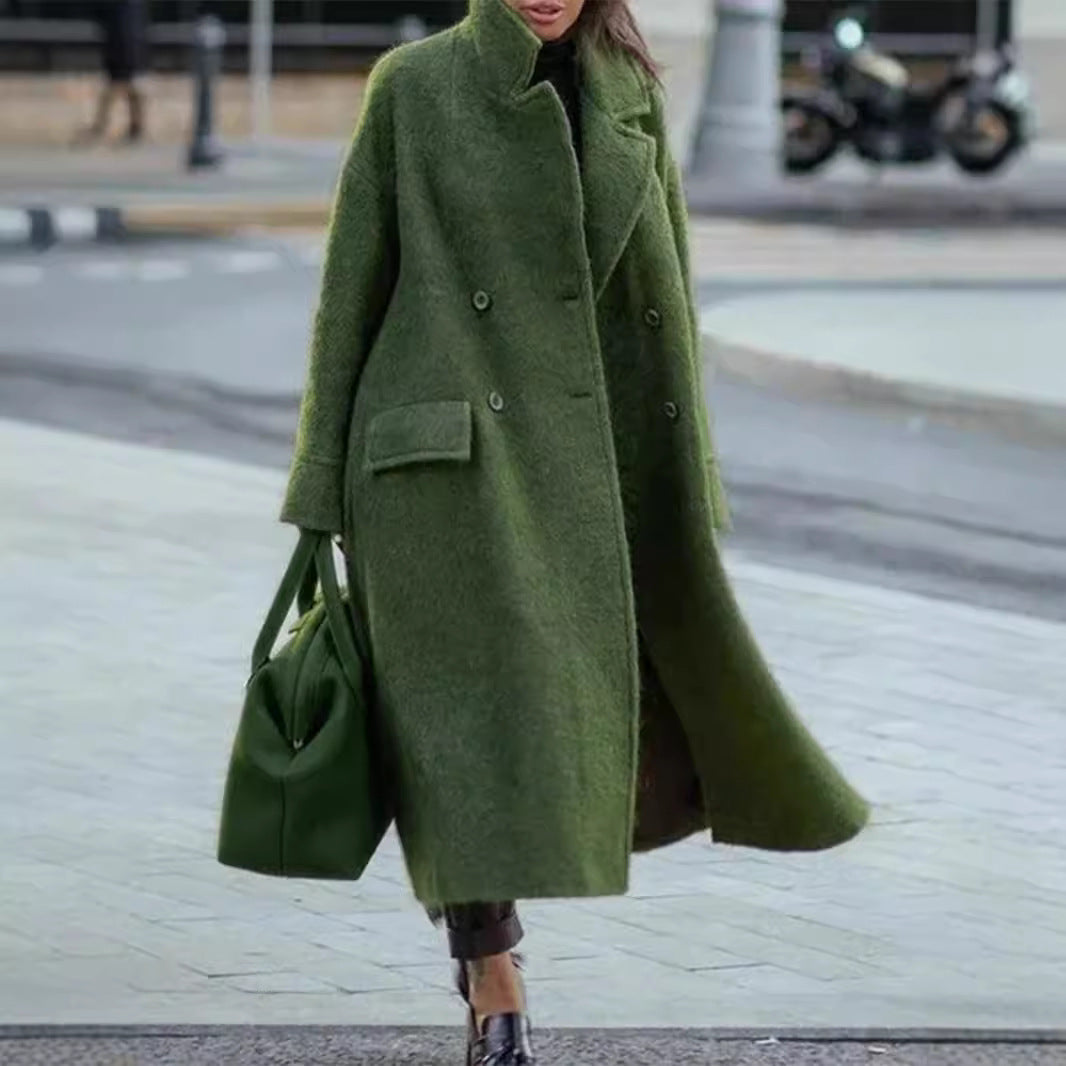 Pure Color Woolen Coat for Warmth