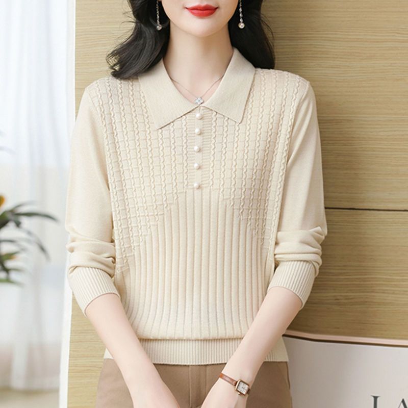 Beaded Lapel Knit Sweater for Women - Youthful and Stylish Design