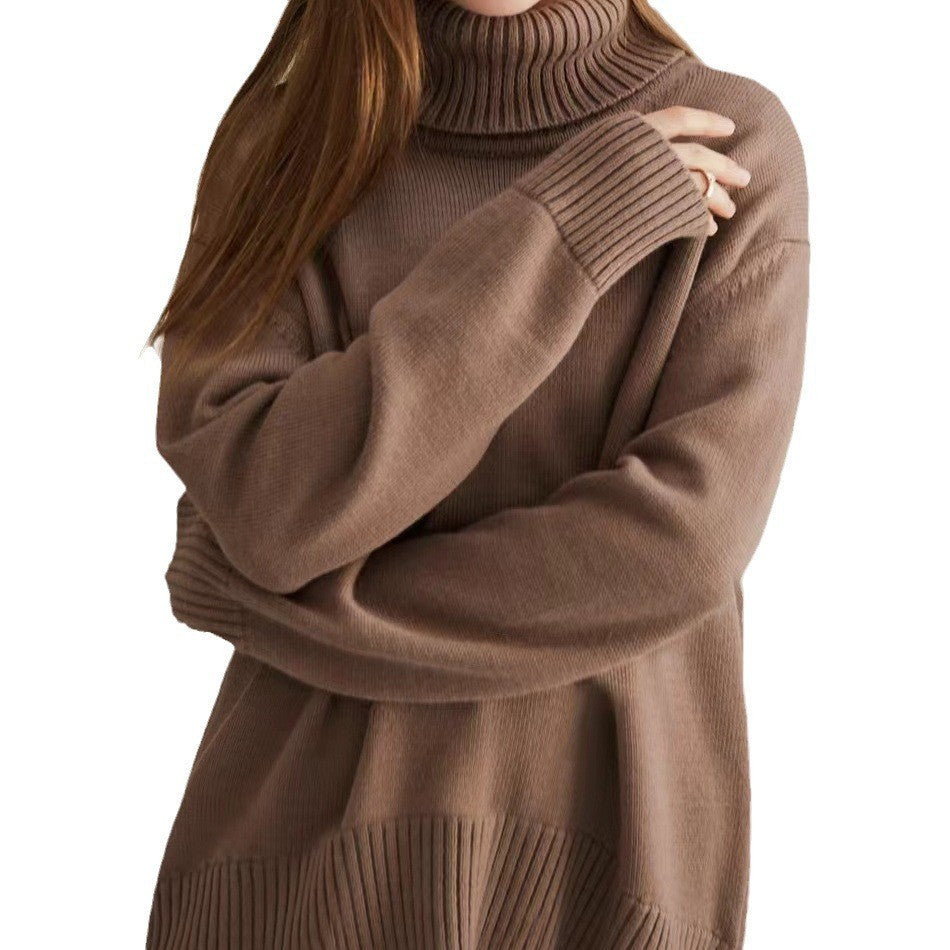 Cozy High Polo Collar Solid Color Pullover