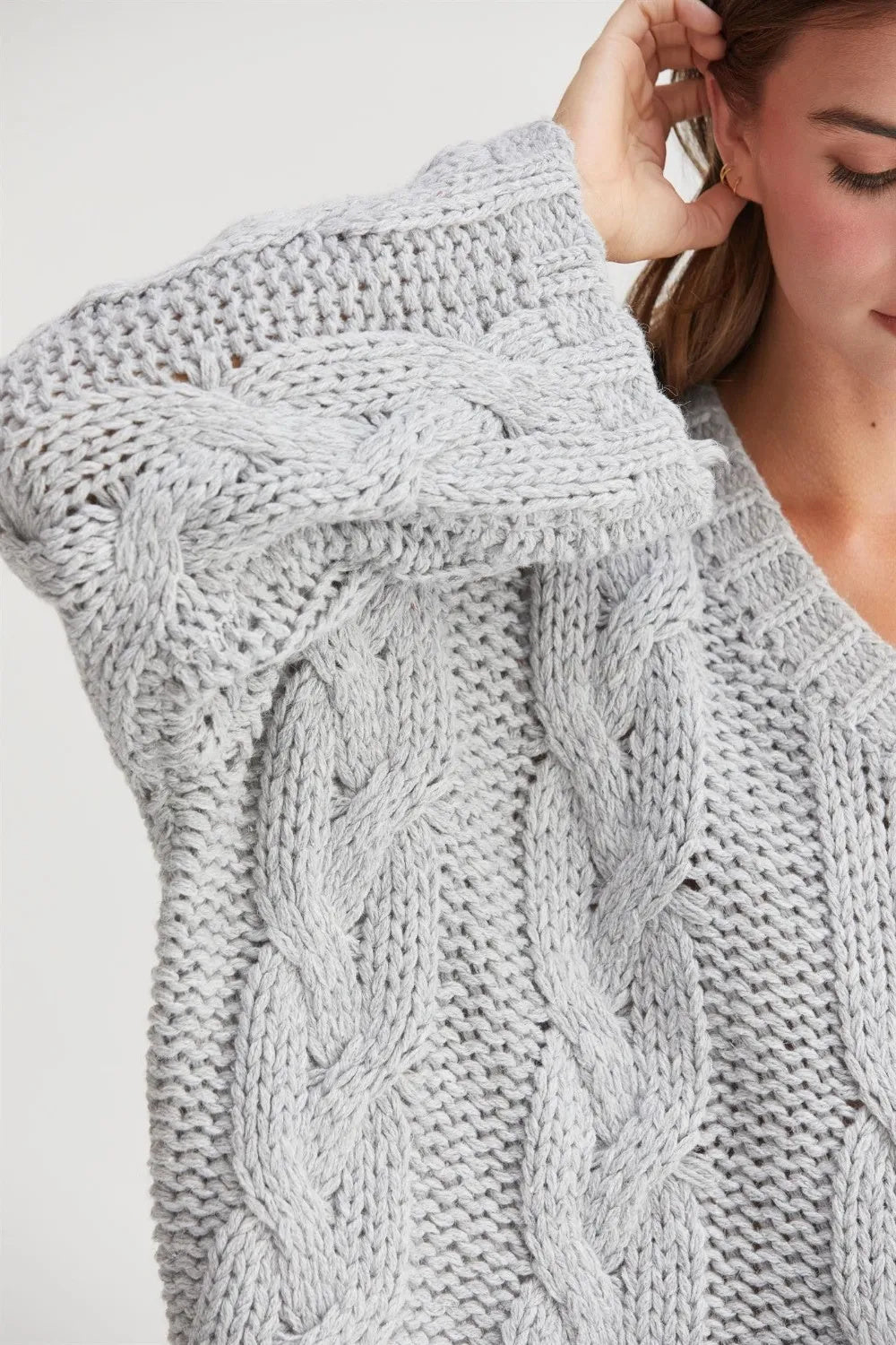 V-Neck Cable Knit Sweater