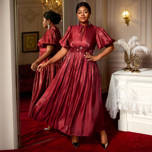 Women's Versatile Non Elastic Lantern Bubble Sleeve Dress