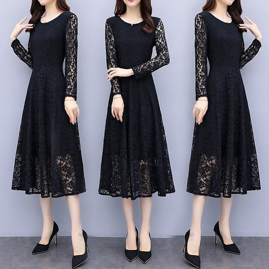 Long Sleeve Temperament Plus Size Long Velvet Lining Base A- Line Dress