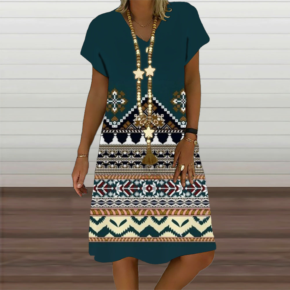 Women's Short Sleeve Mid-length Dress