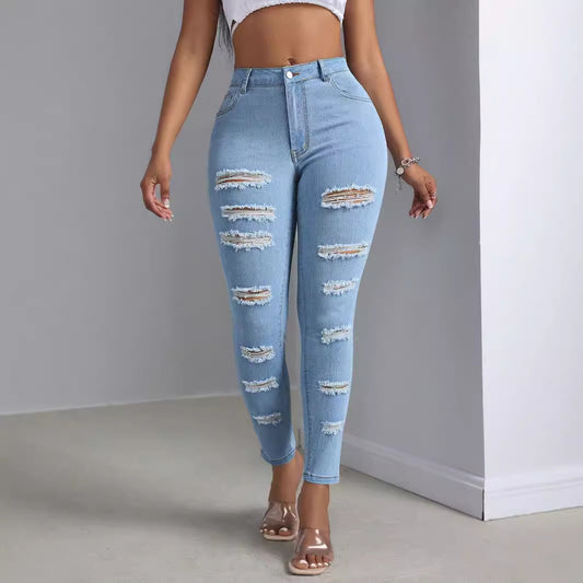 Fashionable Women's Ripped Jeans Trousers