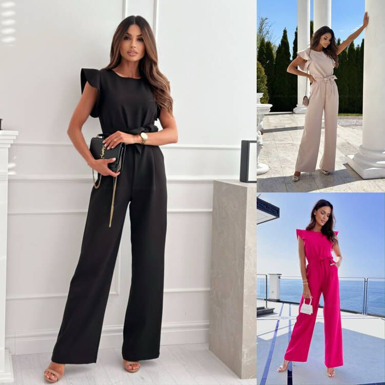 High-Waisted Commuter Lace-Up Jumpsuit for Women with Waist Trimming