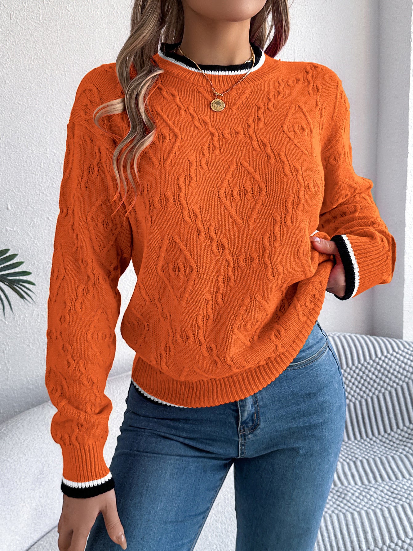 Casual Multicolor Twist Design Long Sleeve Pullover