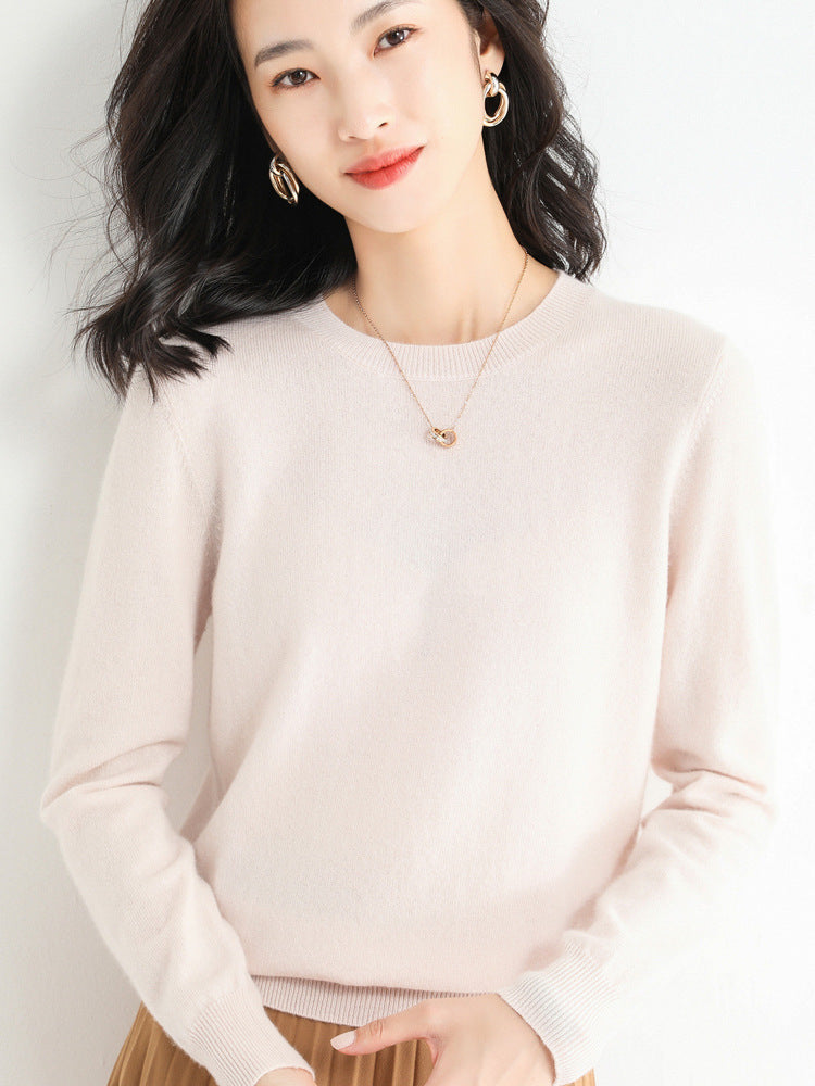 Slim-Fit Solid Color Round Neck Pullover Sweater