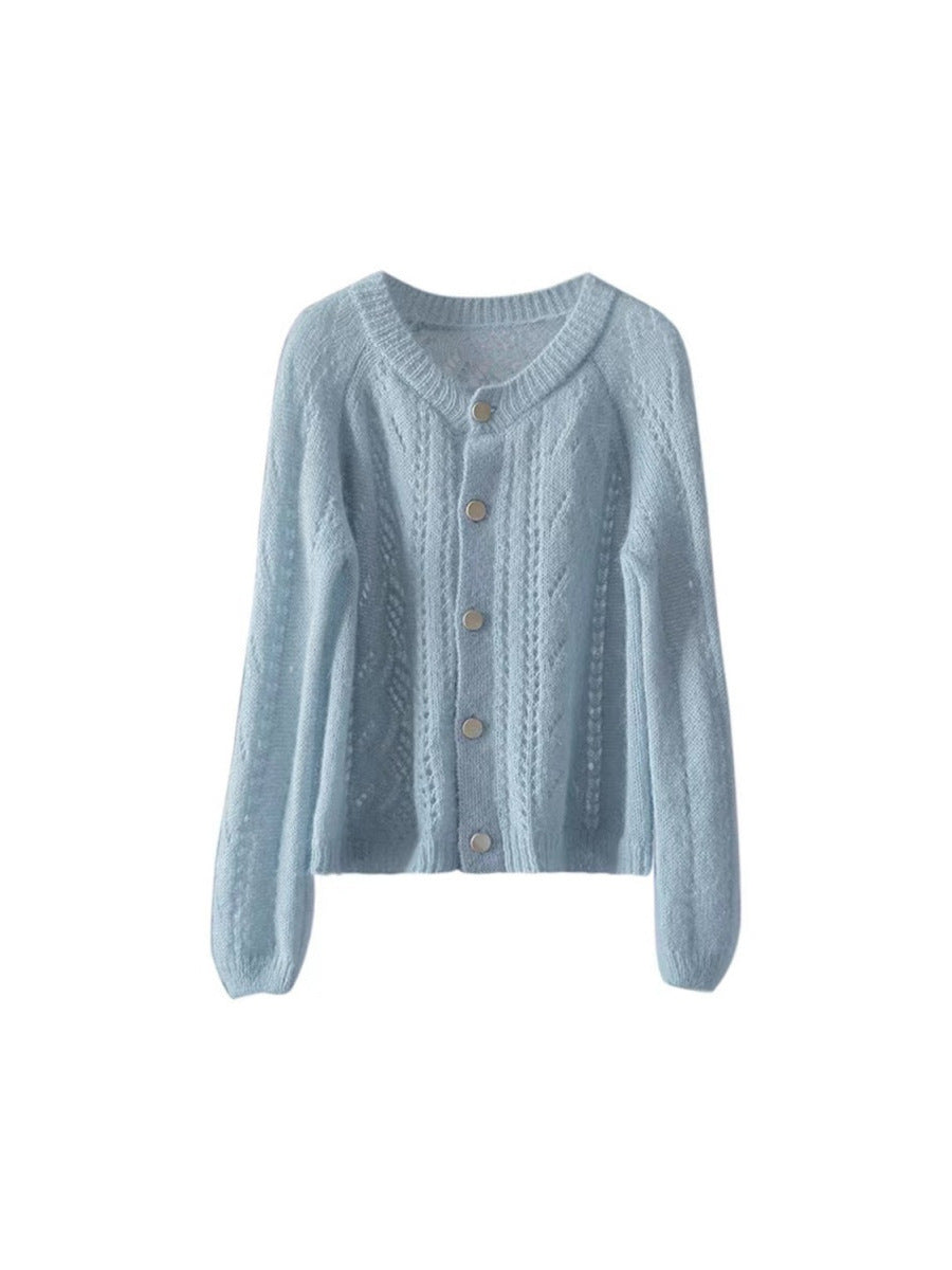 Loose and Relaxed Hollow Soft Knitted Cardigan in Lazy Style