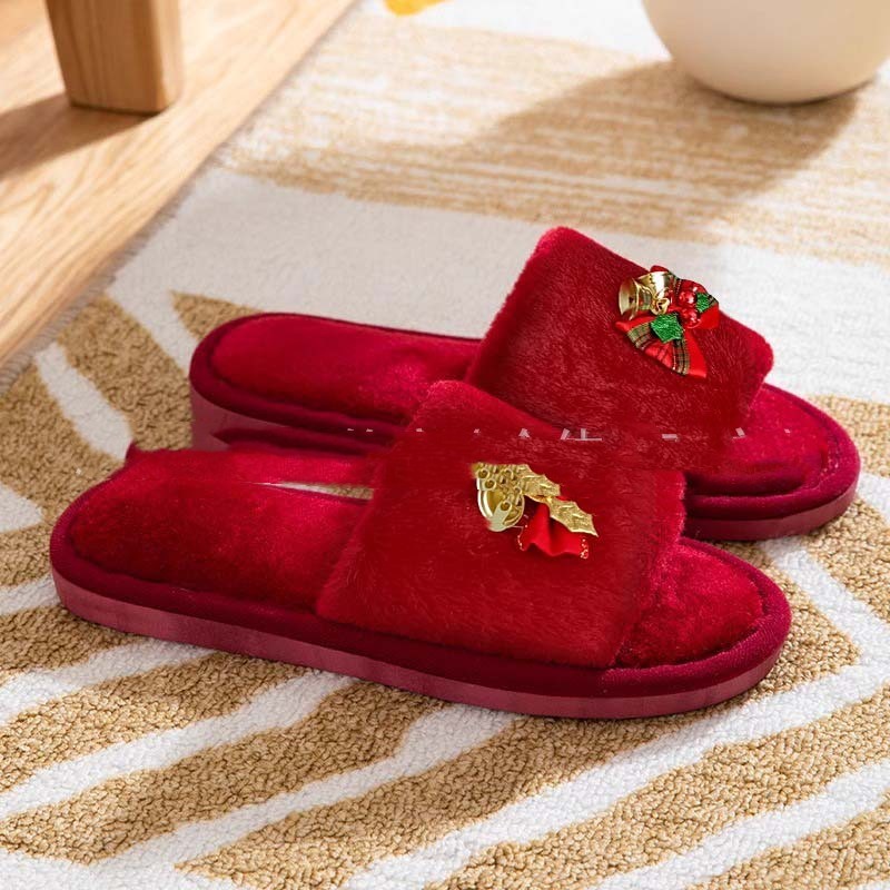 Autumn and Winter Open Toe Fluffy Home Slippers