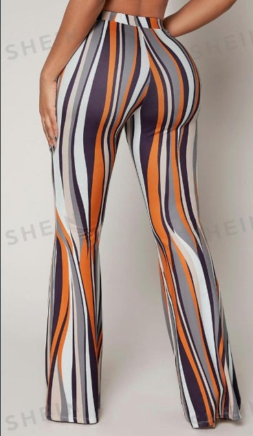 High Waist Striped Flared Leg Pants