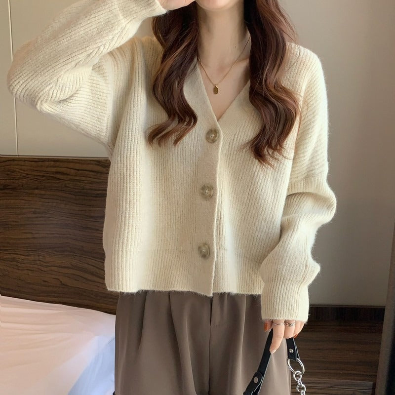 Women's V-neck Solid Color Versatile Sweater Coat